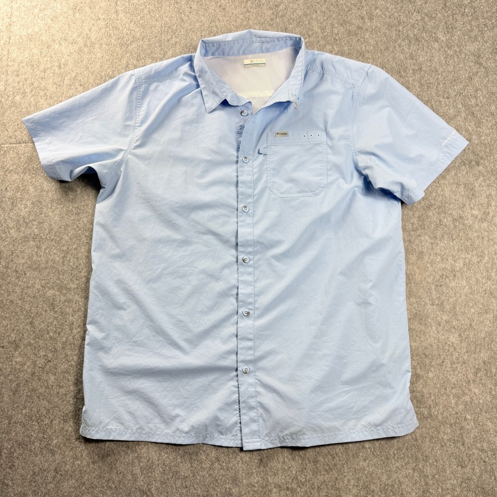 Columbia Mens Shirt XL Blue Short Tall Light  Sleeve Fishing Vented Tamiami II